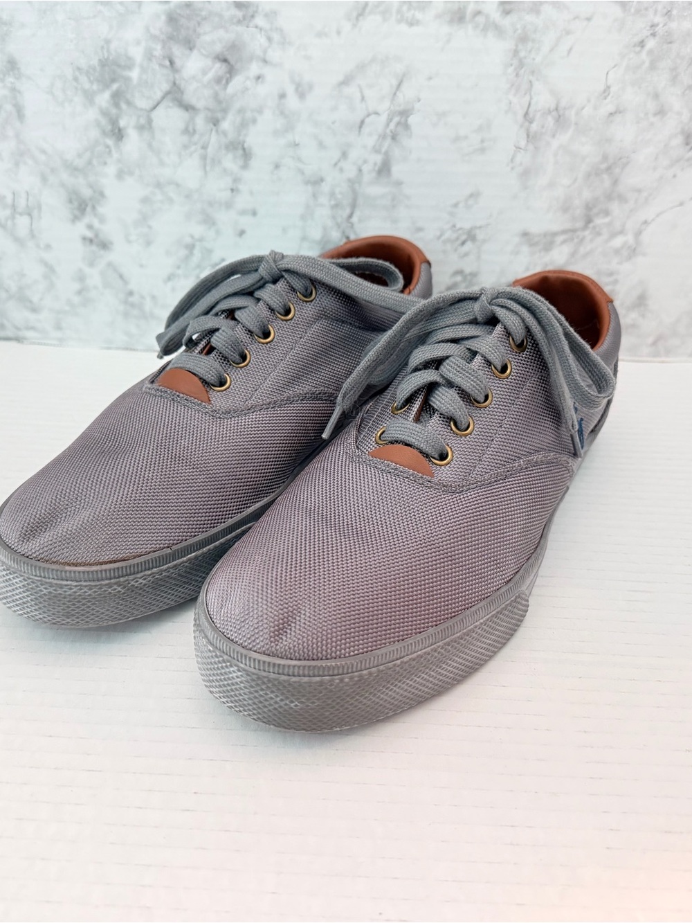 Polo by Ralph Lauren Gray Canvas Lace-Up Sneakers with Brown Accents